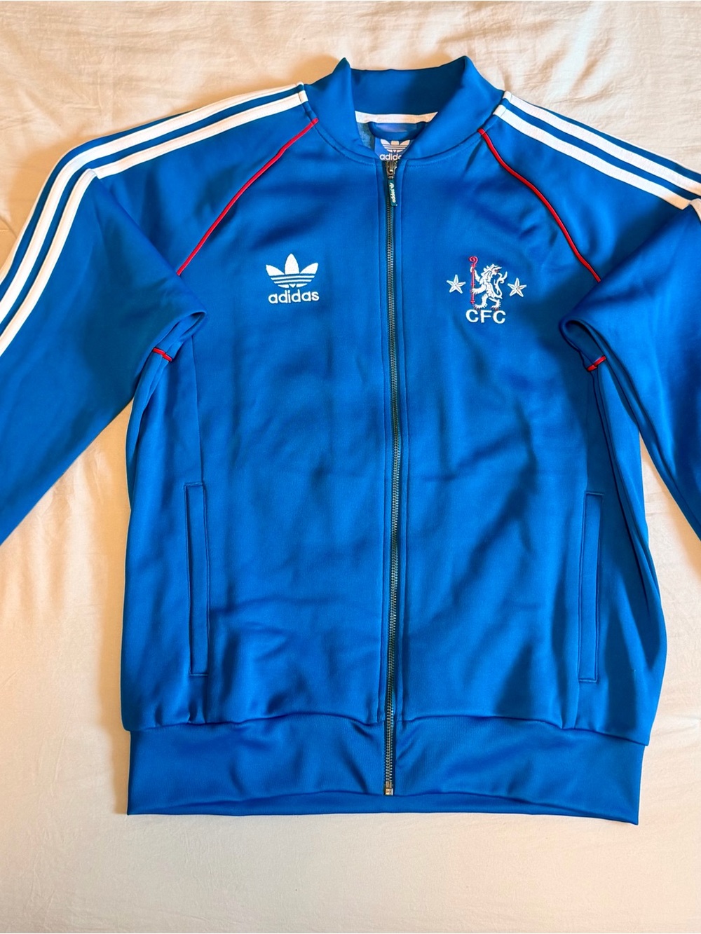 Adidas Royal Blue Chelsea CFC Track Jacket with White Stripes